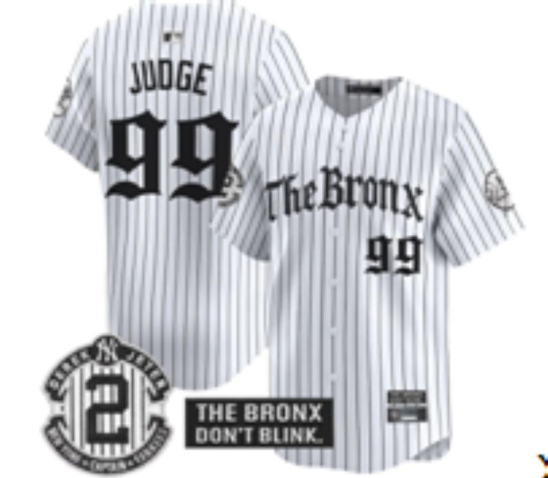 Men 2025 New York Yankees 99 Judge White Stripe Five generations Joint Name Nike MLB Jersey style 02